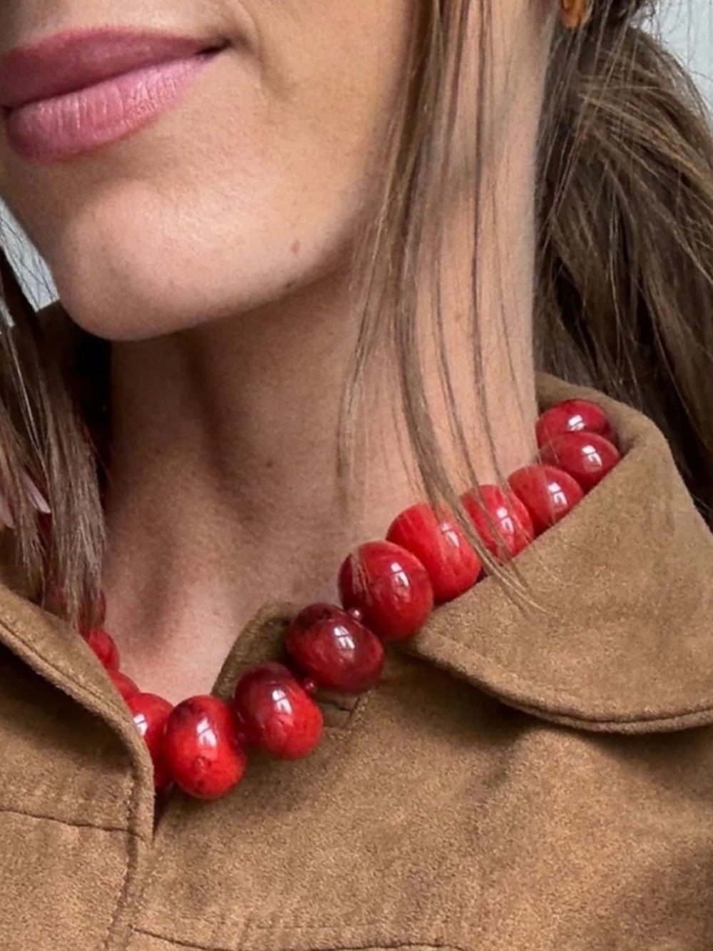 New! Red Marbled Bead Necklace (2001) NWOT